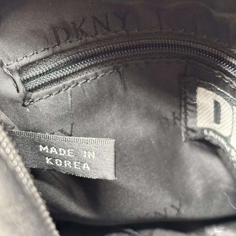 Vintage DKNY Donna Karan New York Black Leather Crossbody Bag Korea Brass '90s